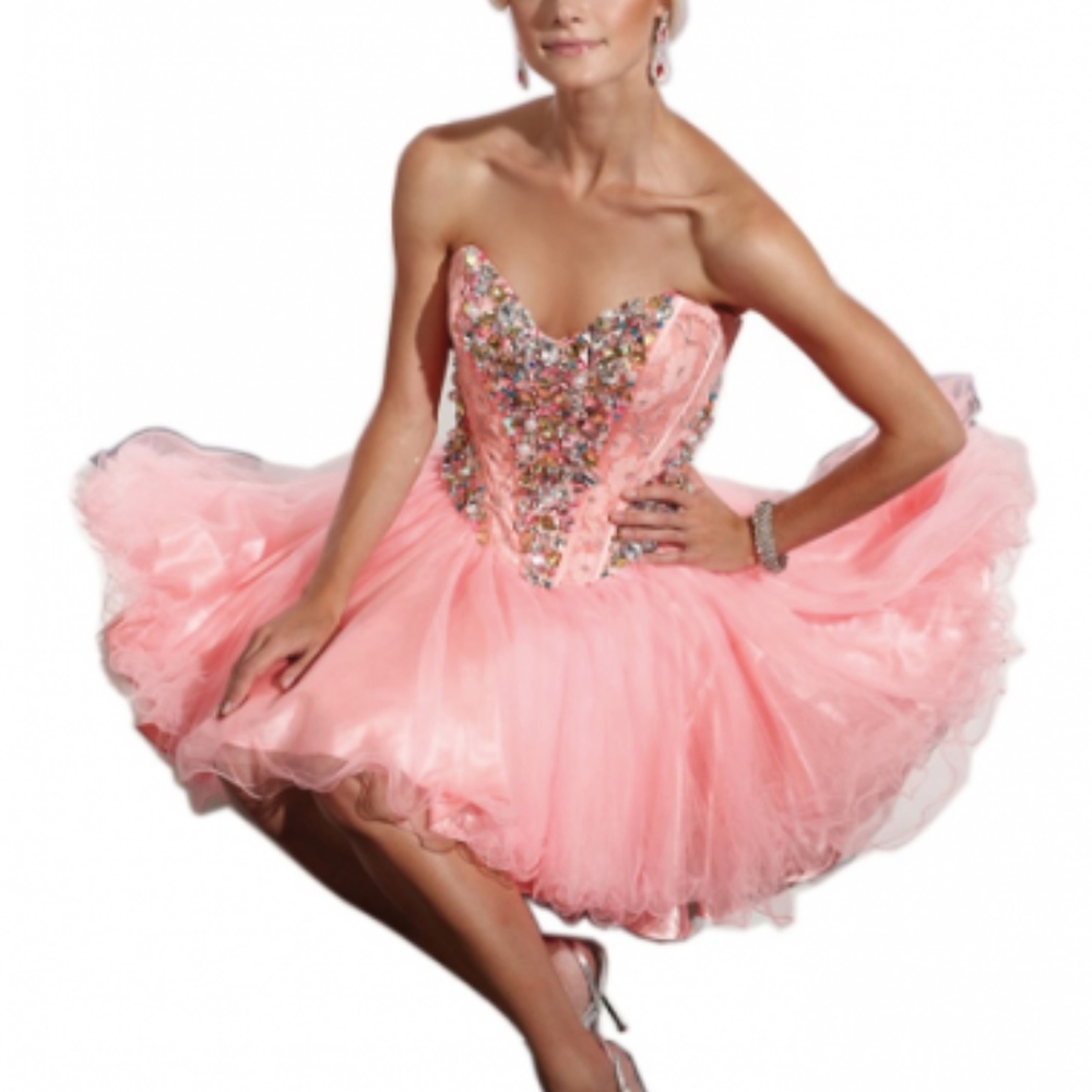 Fun, sprunky pink beaded corset dress, strapless