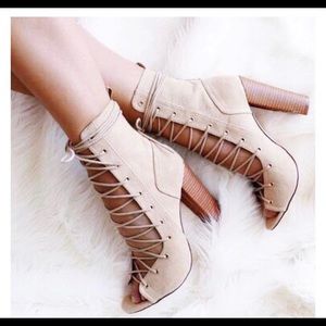Lace up open toe heels