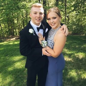 Beautiful Blue High Neck Prom Dress! 👗