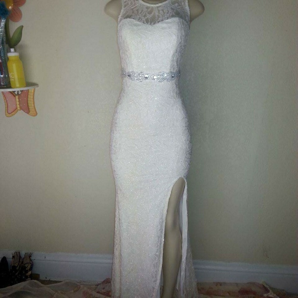 White prom glittery dress