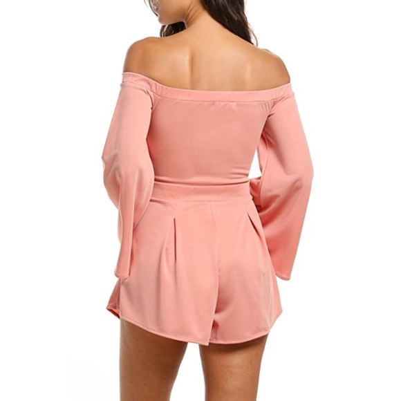 💥 LAST ONE Off Shoulder Bell Sleeve Blush Romper - Picture 2 of 4