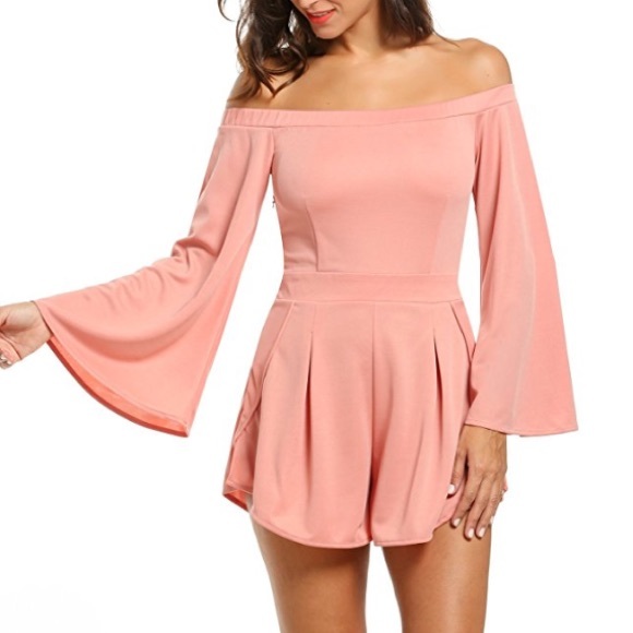 💥 LAST ONE Off Shoulder Bell Sleeve Blush Romper - Picture 4 of 4