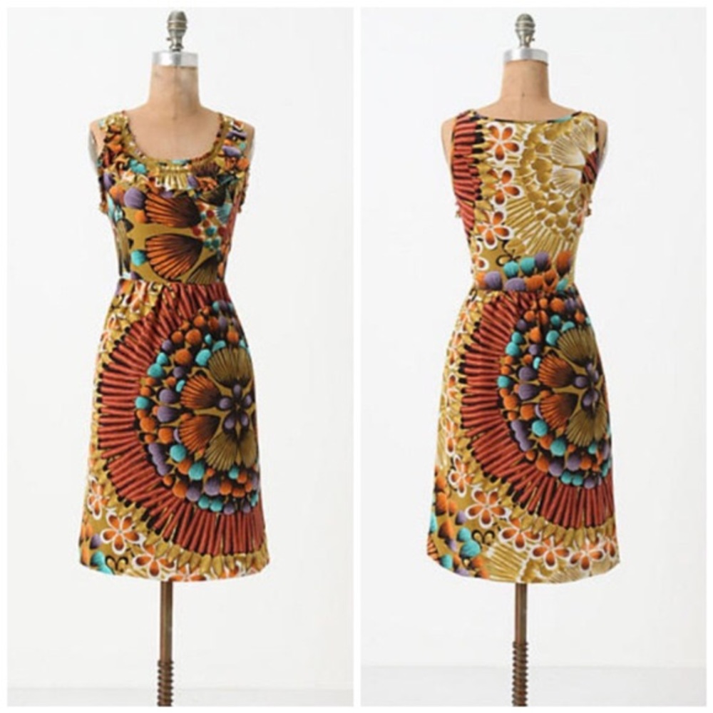Anthropologie Floral Silk Fit and Flare Dress