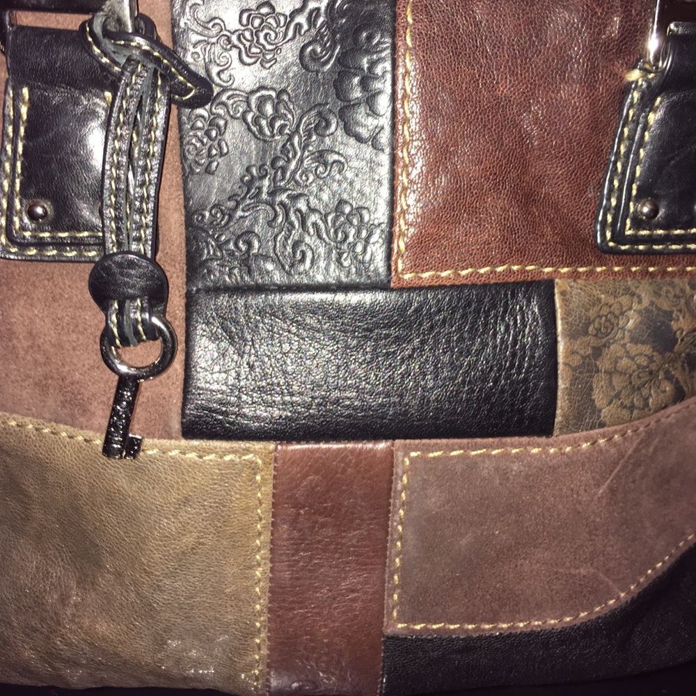 Fossil Leather & Suede Patchwork Handbag - image 4
