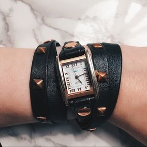 La Mer rose gold studded leather wrap watch