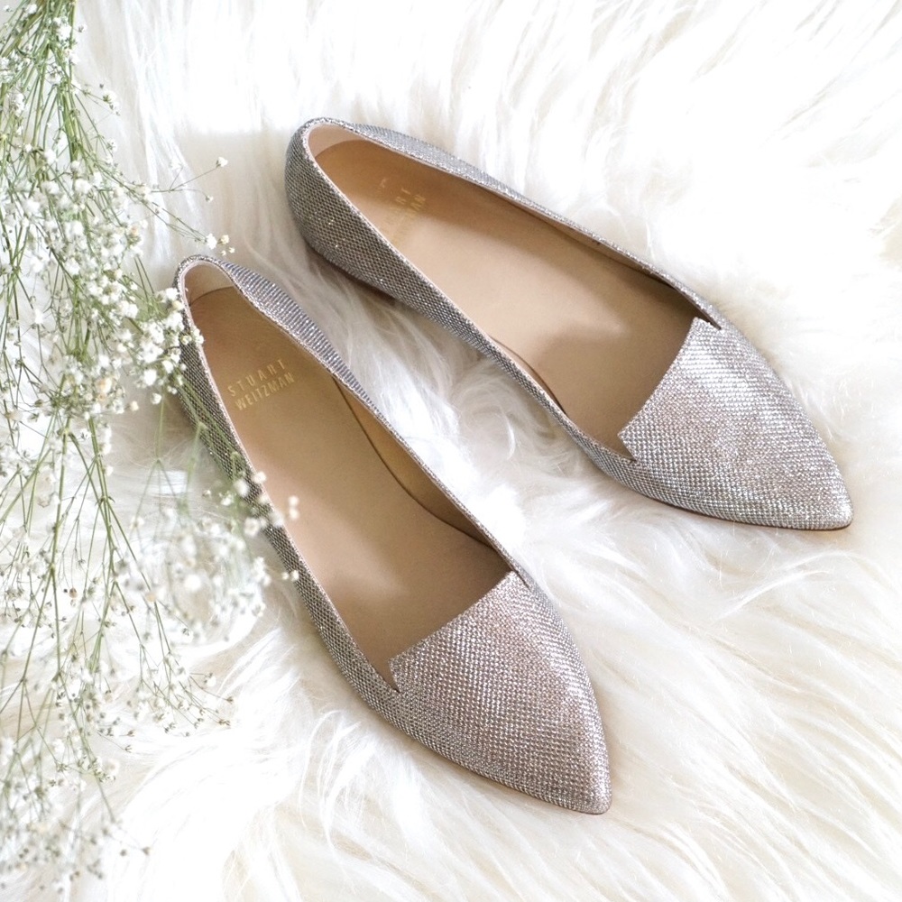 Stuart Weitzman Metallic Sparkling Flats - Picture 1 of 6