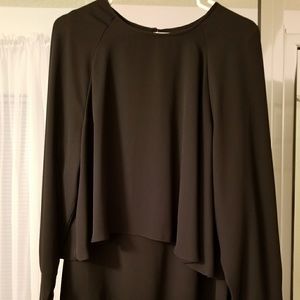 Who What Wear Black Chiffon Long Sleeve Top