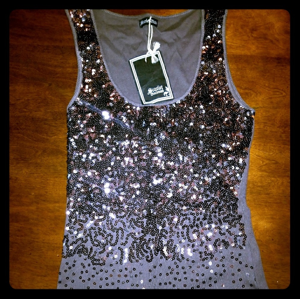 SCARLET BLVD sequined tank top washout size large