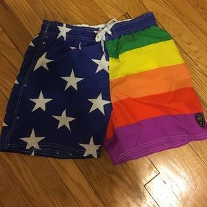 Rainbow American Flag Swim Trunks