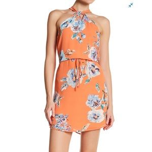 Halter twist neck floral dress