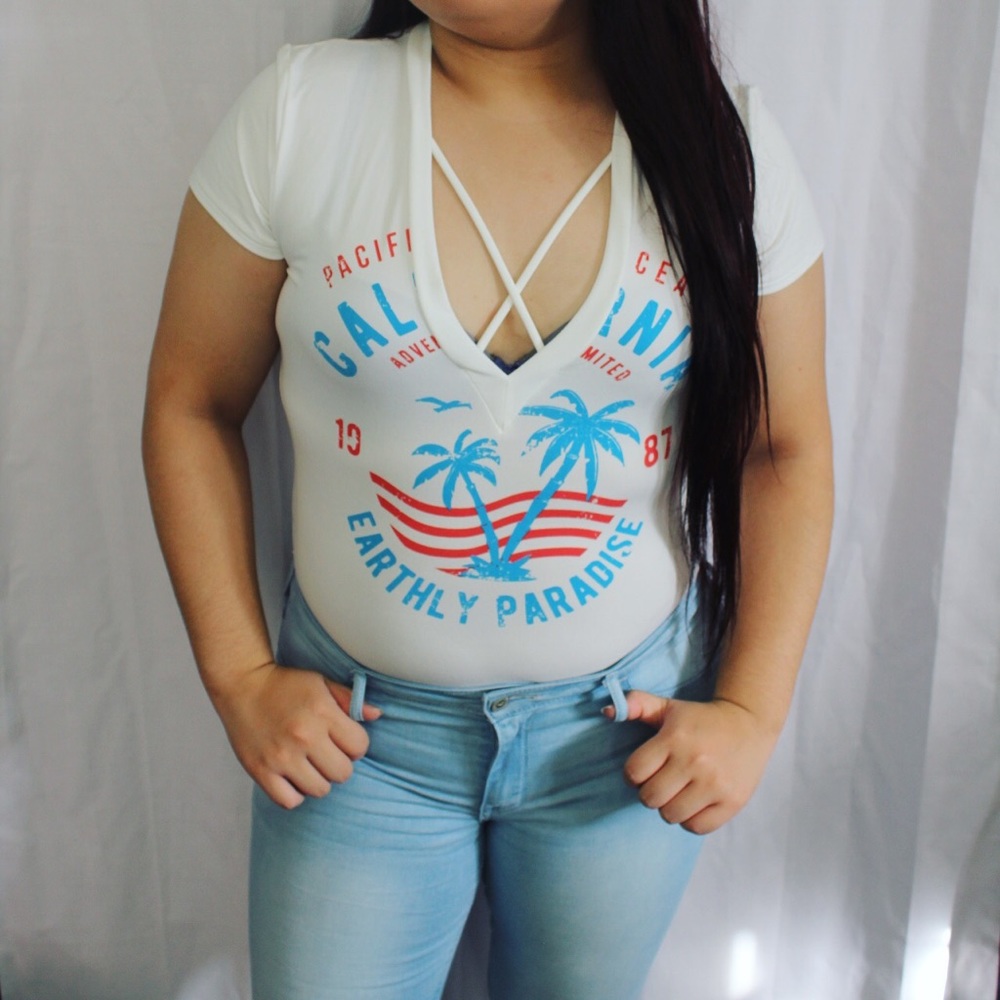 White graphic bodysuit