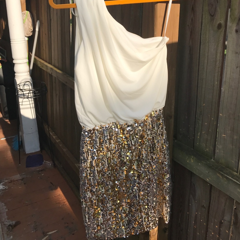BOUTIQUE Sequin One Shoulder Cream/White Dress