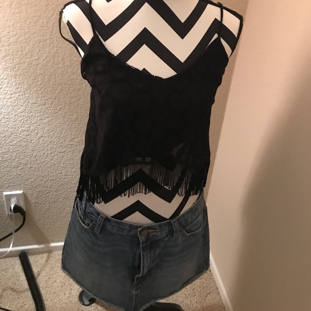 Beautiful fringe lace black crop top