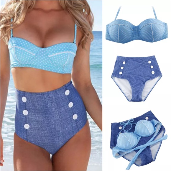 Other - Blue polka dot Pinup bikini high waist dollbaby