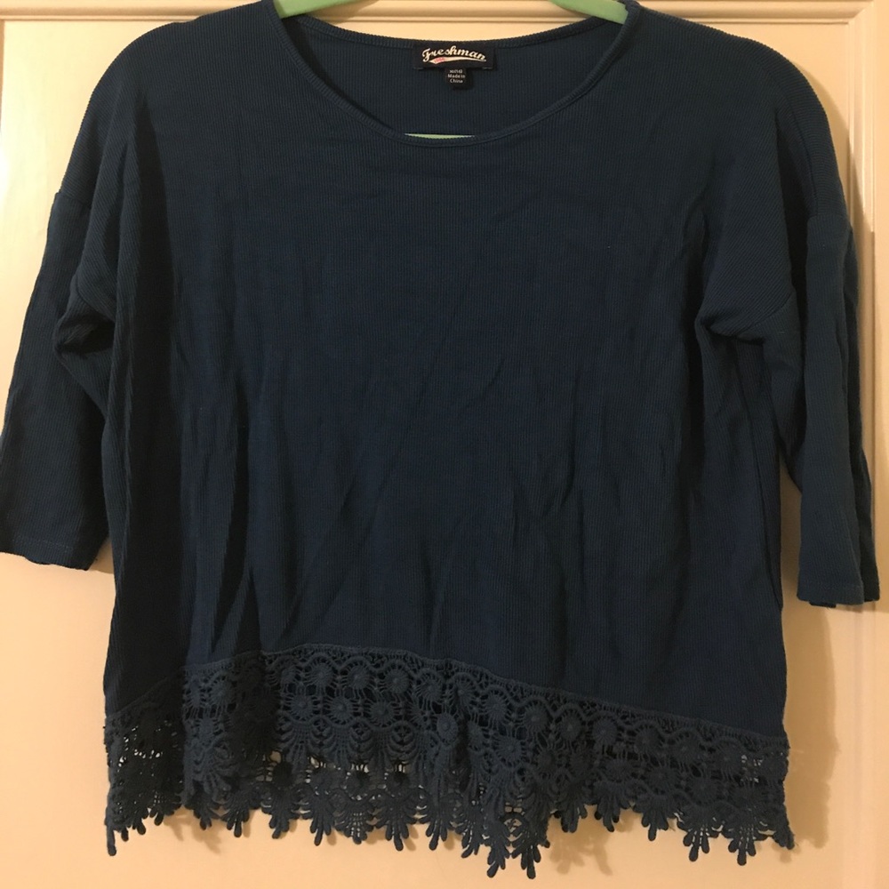 Blue long sleeve lace shirt