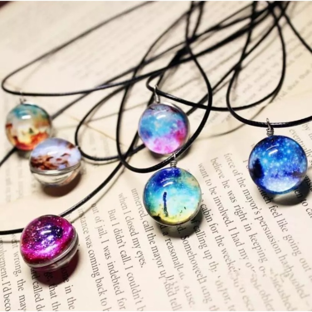 Crystal Ball Glass Galaxy Leather Necklace