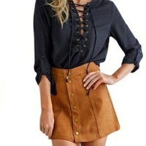 Faux Suede Button Skirt