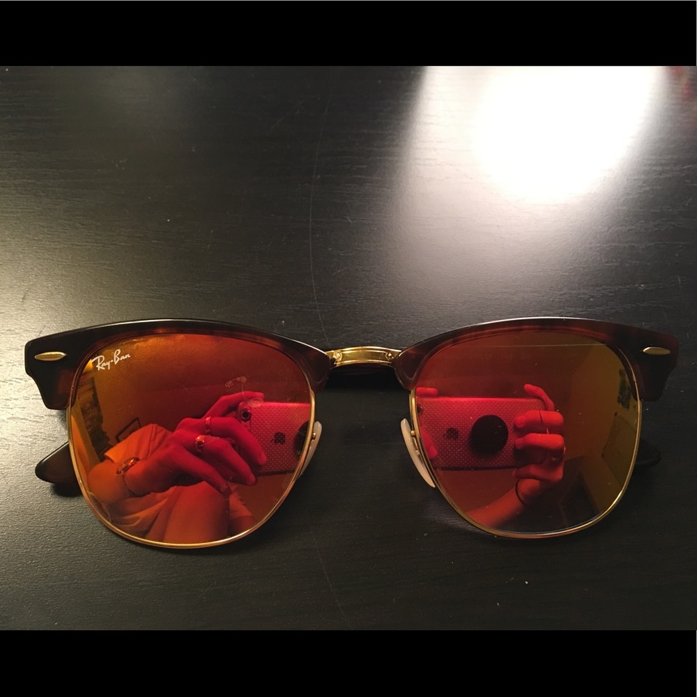 RAY BAN NWOT CLUBMASTERS RED LENSE TORTOISE FRAMES