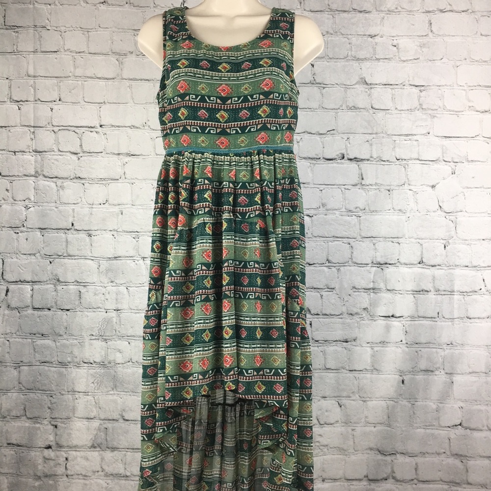 Umgee Aztec Green High Low Dress