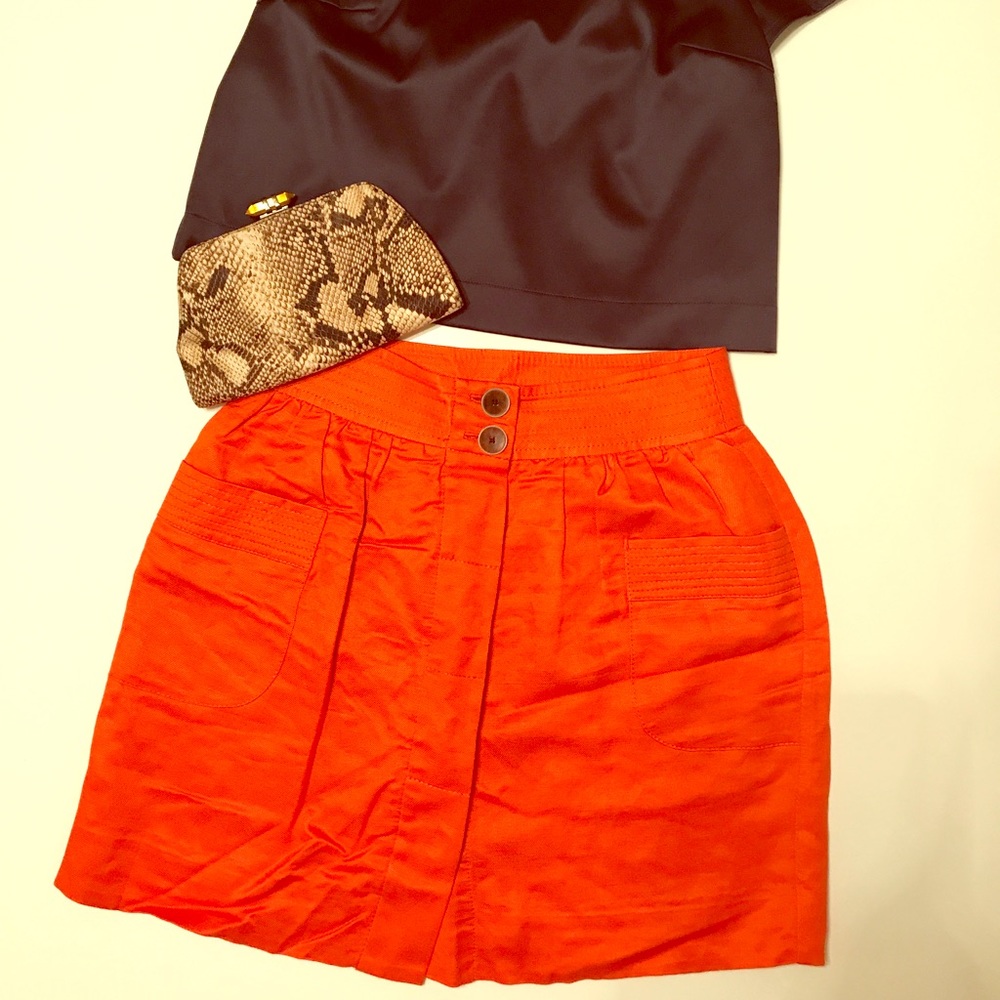 J. Crew Orange Linen, Rayon, Mini-Skirt, Size 4