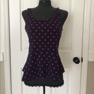 Express Navy Blue polka dot Peplum top.