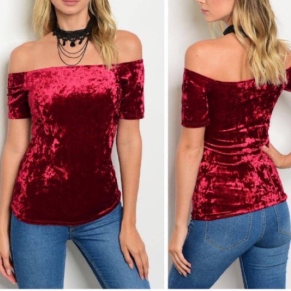 NWT Stretch Velvet Top With Lace Choker! - Picture 1 of 2