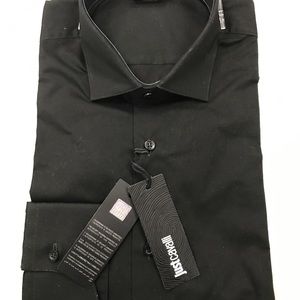 Men dress shirt Color black button down collar,