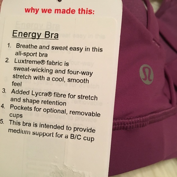 Lululemon Energy Bra in Plum Purple NEW - Picture 5 of 6
