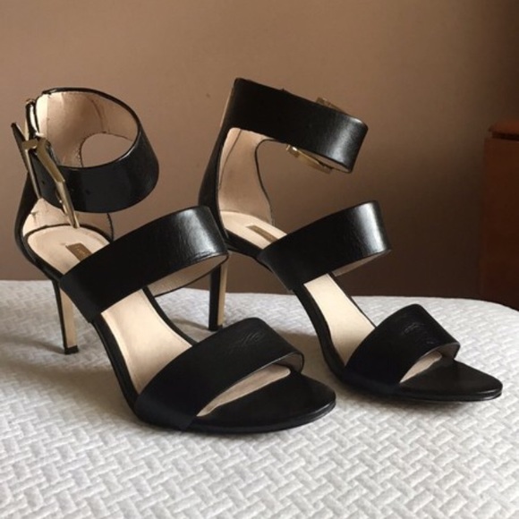 Black Strappy Buckle Heels - Picture 1 of 5