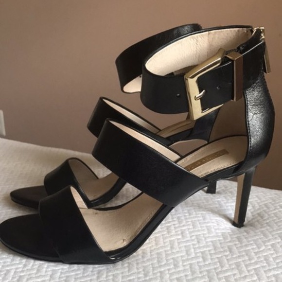 Black Strappy Buckle Heels - Picture 2 of 5