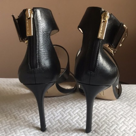 Black Strappy Buckle Heels - Picture 3 of 5