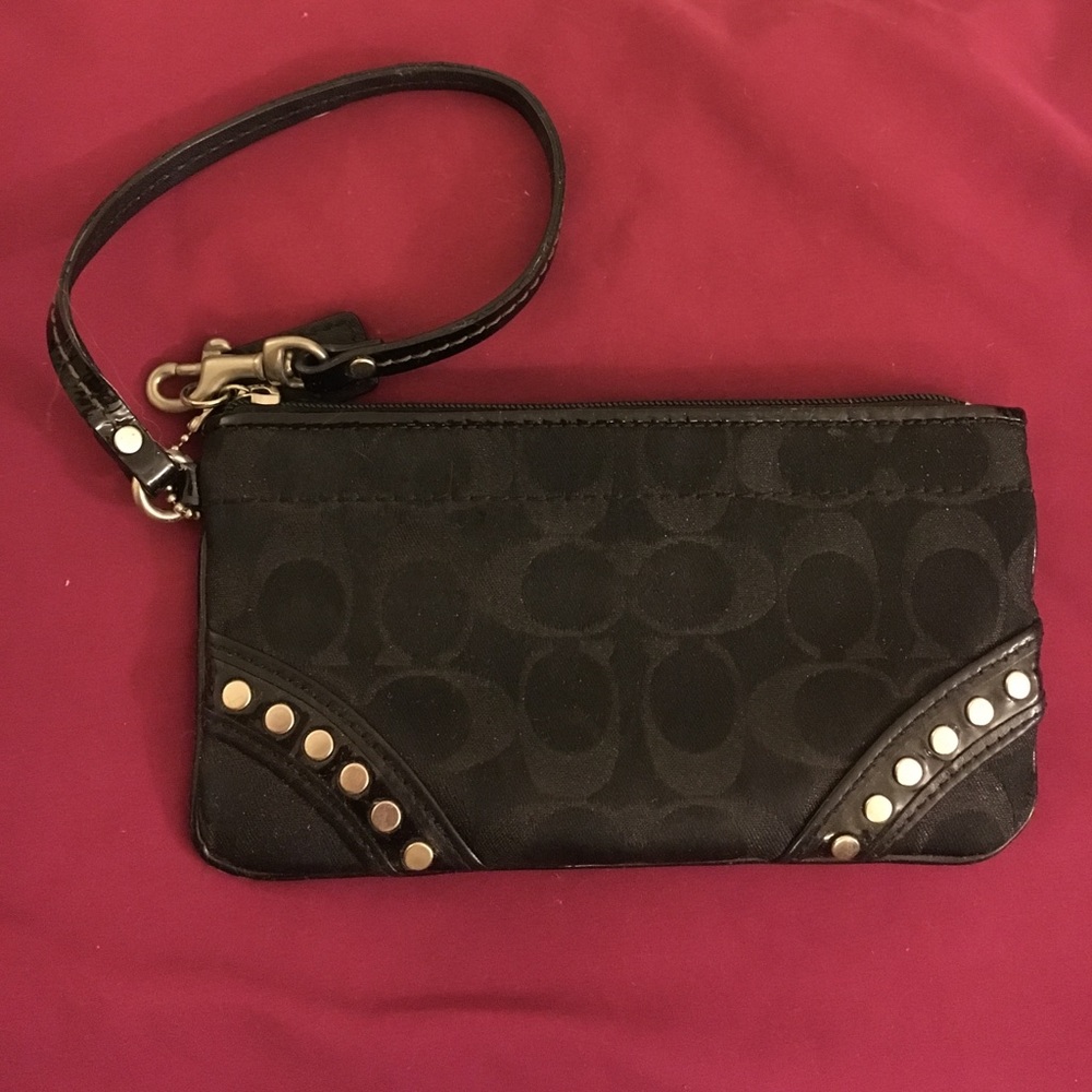 Black Studded COACH Wristlet Clutch