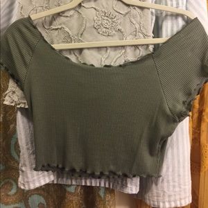 green ribbed crop top