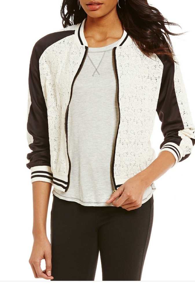 π Color Block Lace Bomber Jacket - Picture 2 of 8
