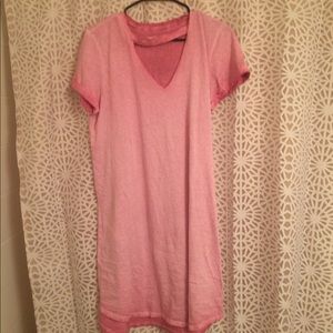 Pink Acid Washed Choker Cutout T-Shirt Dress