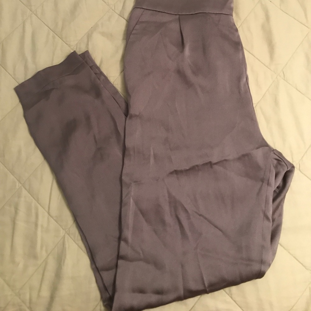 Satin gunmetal colored joggers