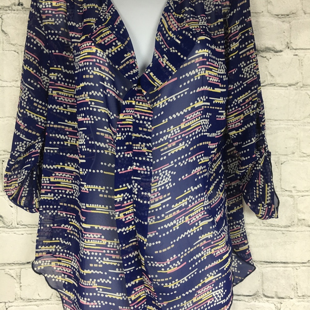 Bee Stitched Small Blouse Sheer Career Casual Navy