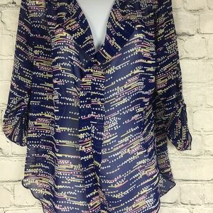 Bee Stitched Small Blouse Sheer Career Casual Navy