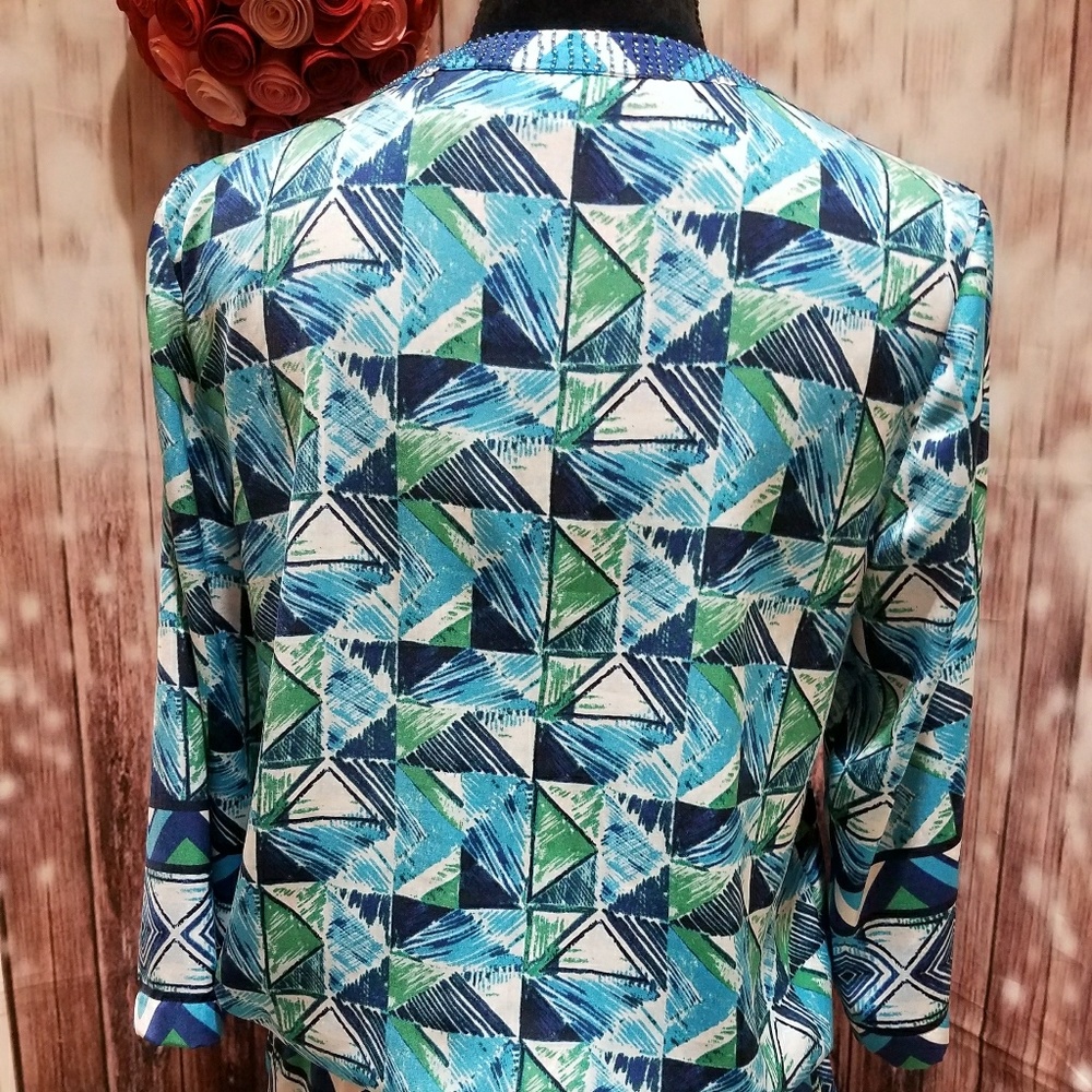 Chico's geometric print beaded tunic top - Picture 2 of 8