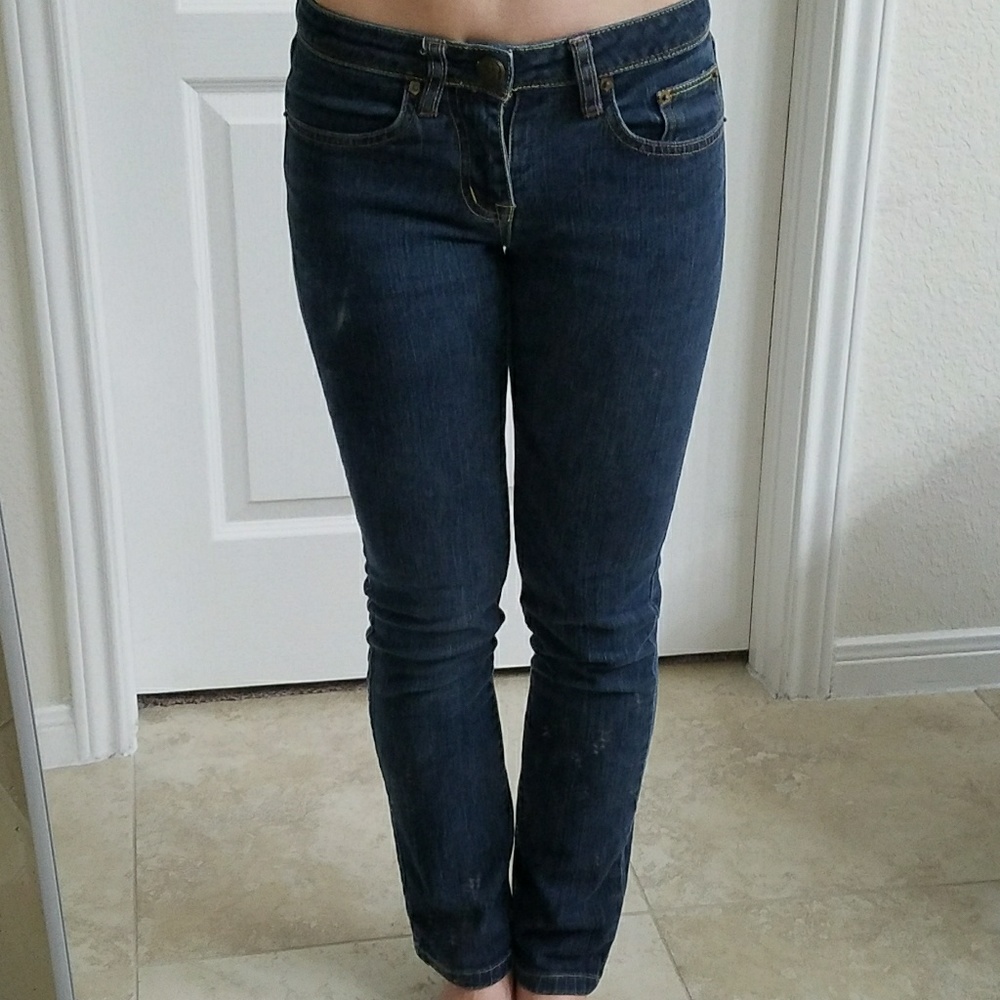 Dark Blue Crystal Embroidered Detailed Jeans