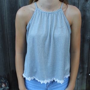 striped top with floral fringe