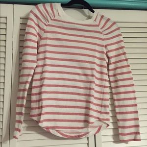 coral and white striped sweater