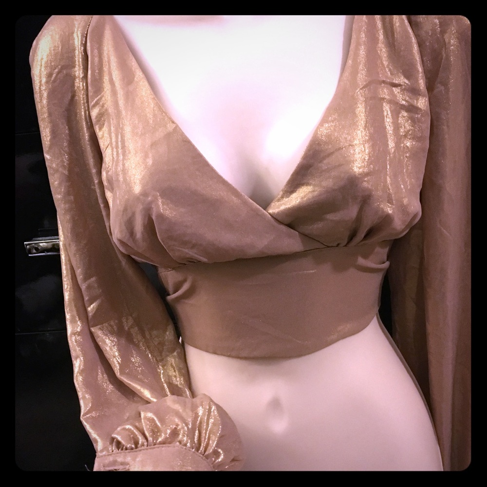 New Champain Gold bebe crop tie up backless top S