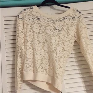 long sleeve cream floral lace shirt