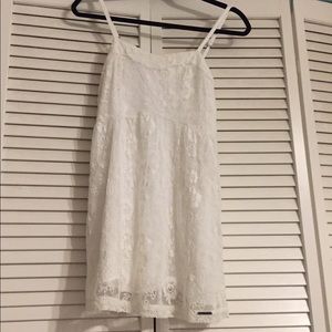 white floral lace spaghetti strap dress