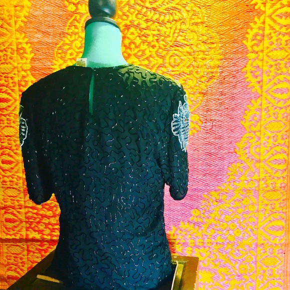 VINTAGE Black SEQUINS blouse - Picture 3 of 4
