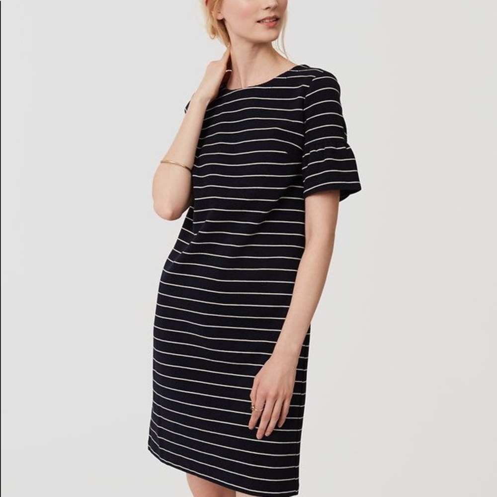 NWT ANN TAYLOR BLUE/WHITE DRESS WITH BELL SLEEVES