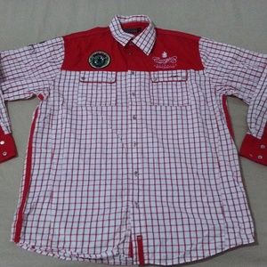 Mens COOGI Plaid Dress Shirt XL Red White Cotton L