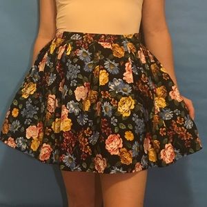 Floral High Waisted Skater Skirt