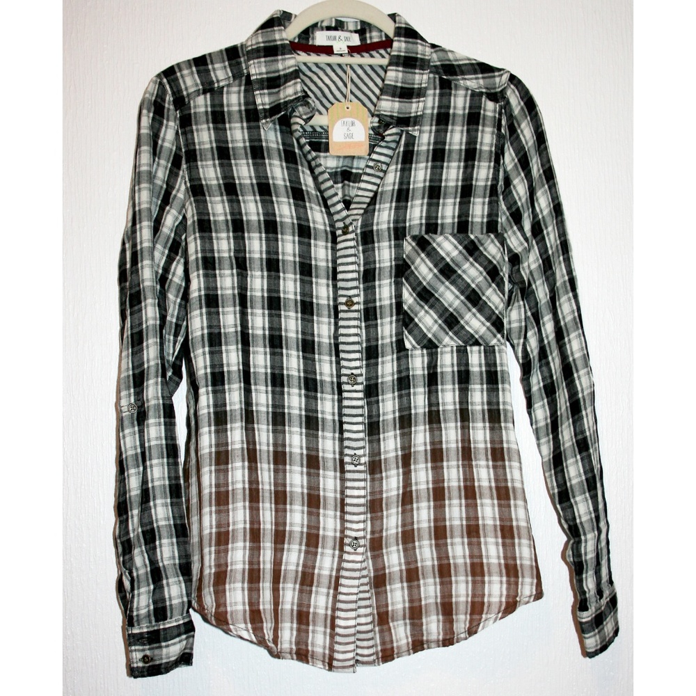 Ombre Plaid & Striped Buttonback Button Up Top NWT - Picture 3 of 8
